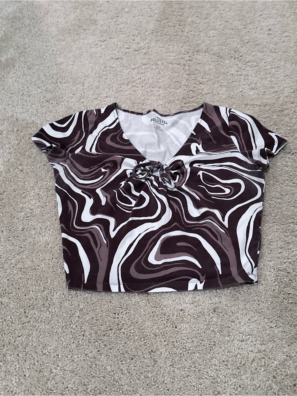 Brown & White Swirl Tie-Front Crop Top